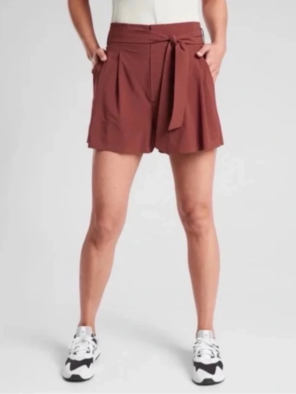 Athleta High-Waist skyline short Tie Belt Shorts in Rust